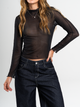 Ref: 0610423 Top manga larga, cuello alto, en malla, tono negro