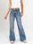 Ref: 065594 Jean mom flare, rígido, tiro alto, detalle en pretina, tono azul medio