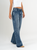 Ref: 065593 Jean mom flare, rígido, tiro alto, detalle en pretina, tono azul medio oscuro