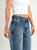 Ref: 065593 Jean mom flare, rígido, tiro alto, detalle en pretina, tono azul medio oscuro